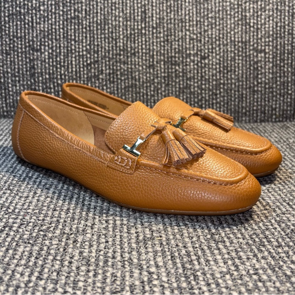 Talbots Brown Pebbled Leather Tassel Loafers Driving Flats Womens 8.5M